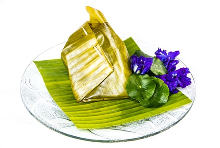 Thai steam food wraped by banana leafの写真素材