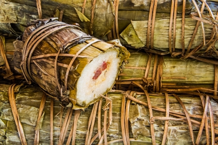sticky rice boil wrap by banana leafの写真素材