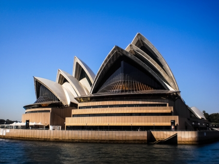 SYDNEY-SEPTEMBER 22   Sydney opera house with blue sky in  Sydney,Australia on 22 September 2012  It was designed by Danish architect Jorn Utzon のeditorial素材