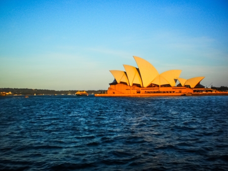 SYDNEY-NOVEMBER 11   Sydney opera house with blue sky in  Sydney,Australia on 11 NOVEMBER 2012  It was designed by Danish architect Jorn Utzon のeditorial素材