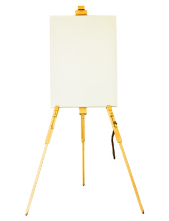 Canvas lay on the tripod paint on the white background の写真素材