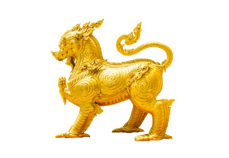 Thai style golden lion in the temple of Thailand.の写真素材
