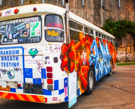 SYDNEY-NOVEMBER 13: Graffiti on the bus   at Cockatoo island art exibition on 13 November 2012  .Cockatoo island is a small island in Sydney river.のeditorial素材