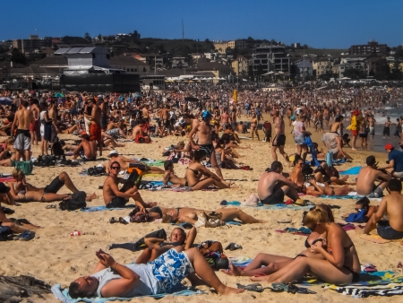 SYDNEY-JANUARY 1 :People relaxing on the beach to celebrate new year on 1 January 2013 at Bondi beach in Sydney,Australia.Bondi beach is one of the most famous beach in the world .のeditorial素材