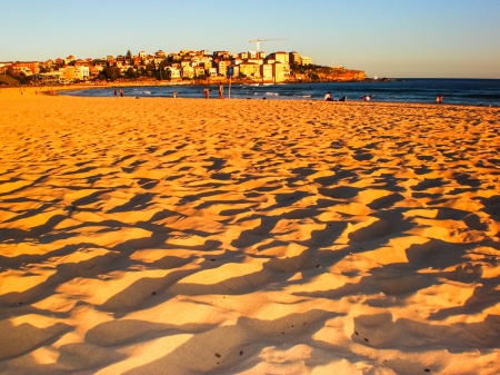golden sand at Bondi beach ,Sydney in late afternoon.の写真素材
