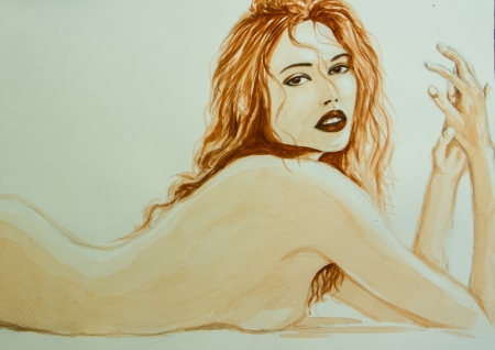 Water colour painting of naked woman.の写真素材