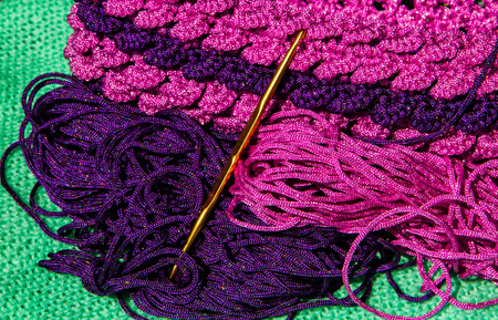 Crocheting bag  pattern and equipment .の写真素材