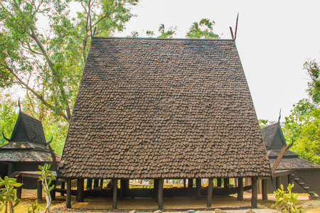 Wooden roof at Ban Dam museum in Chiang rai,Thailand の写真素材