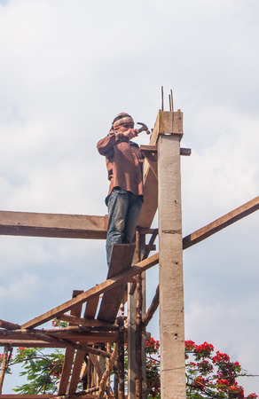 Builder working on high area.の写真素材
