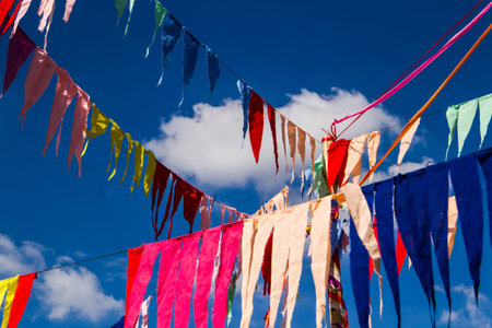 Buddhist decoration flags with blue sky 