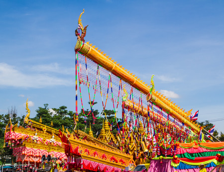 MAHASARAKHAM,THAILAND - MAY 18 :Rocket decoration car  in  Rocket festival "Boon Bang Fai" parade  on May 18,2014 .This festival for agriculture  to celebration the raining season.のeditorial素材