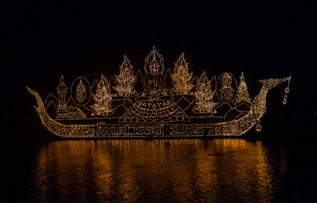 Fire boat show in Mekong river between Thailand and Laos.の写真素材