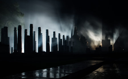 Shadow of ancient temple in the night.の写真素材