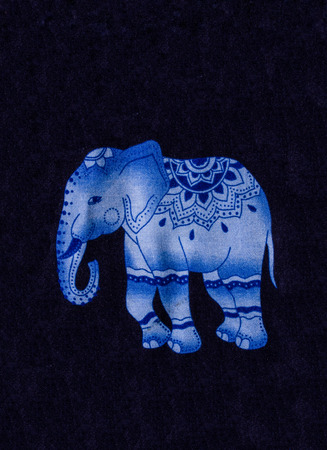 Blue elephant print on facbric .の写真素材