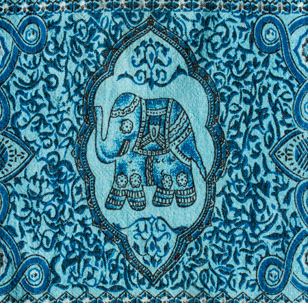 Vintage print fabric close up background.の写真素材