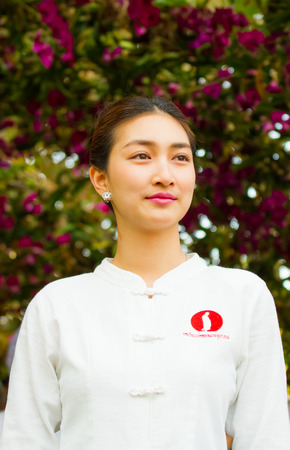 Chiang rai,Thailand-January 1,2015 : Khemanit Jamikorn    in Rai Cherntawan meditation center.She is famous actress in Thailand .のeditorial素材