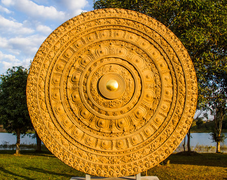 Sign of dhammajak in the garden.
