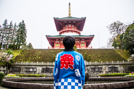 Tourist  visit pagoda at Narita-san Shinsho-ji temple in Narita,Japan.のeditorial素材