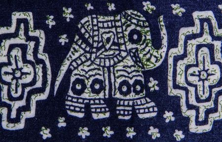 Elephant print fabric close up background.の写真素材
