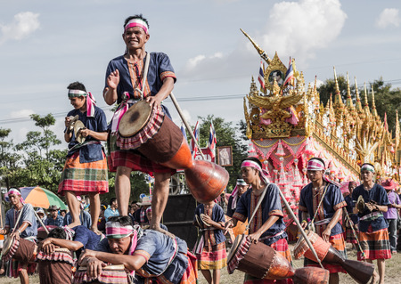 MAHASARAKHAM,THAILAND - MAY 31 : Thai group performing Thai music  in Rocket festival  on May 31,2015 .This festival for agriculture  to celebration the raining season.のeditorial素材