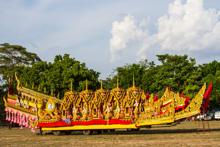 MAHASARAKHAM,THAILAND - MAY 31:Rocket decoration car  in  Rocket festival "Boon Bang Fai" parade  on May 31,2015 .This festival for agriculture  to celebration the raining season.のeditorial素材