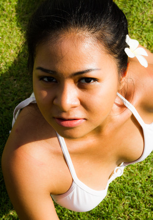 Beautiful asian girl in the garden.の写真素材