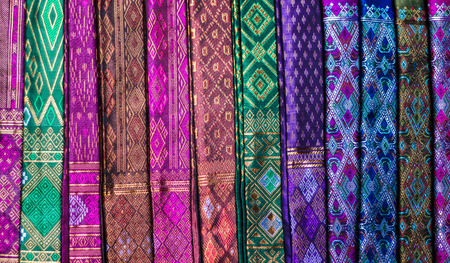 Colorful Thai silk close up background.の写真素材