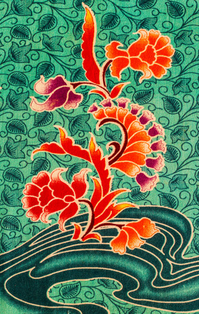 Flower print fabric close up background.の写真素材