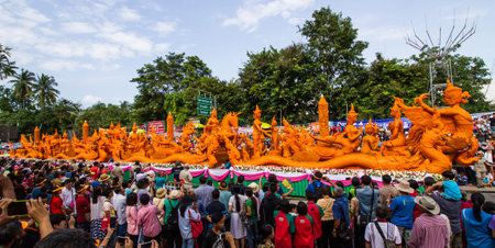UBON RACHATANEE, THAILAND - JULY 20 : Thai candle festival parade at Ubon Rachatanee on July 20,2016...