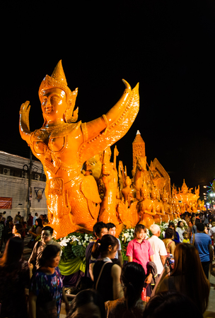 UBON RACHATANEE, THAILAND - JULY 19 : Thai candle festival parade at Ubon Rachatanee on July 19,2016 .Candle festival happen on Buddhist lent day.のeditorial素材