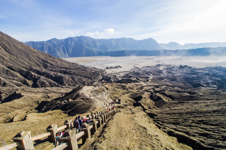 EAST JAVA, INDONESIA - AUGUST 25: Tourist walking  by stairs to   Mount Bromo volcano on August 25,2016 in East Java, Indonesia.のeditorial素材