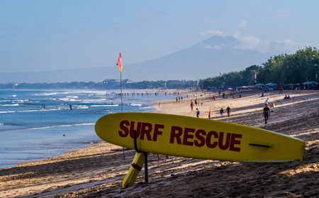BALI,INDONESIA-AUGUST 23 : Surf rescue board at Kuta beach on August 23,2016.Kuta beach is the most popular beach in Bali.のeditorial素材