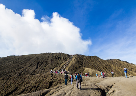 EAST JAVA, INDONESIA - AUGUST 25: Tourist walking  to   Mount Bromo volcano on August 25,2016 in East Java, Indonesia.のeditorial素材