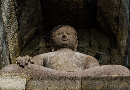 Buddha image of Borobudur in Yogyakarta,Indonesia.の写真素材