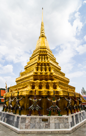 Golden pagoda in Emerald buddha temple in Bangkok,Thailand.のeditorial素材