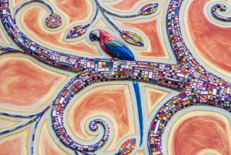 Buddhist temple wall decoration in Thailand.の写真素材