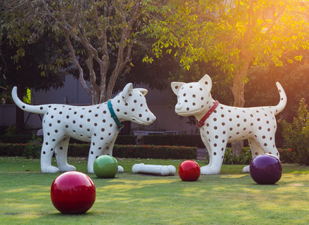 Dog statues in the garden.の写真素材