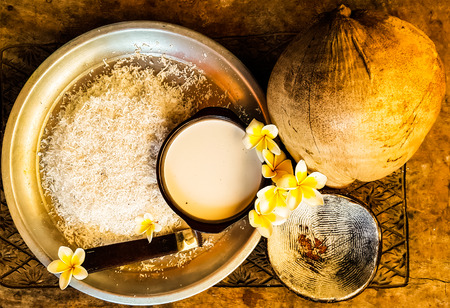Fresh coconut milk making by original style.の写真素材