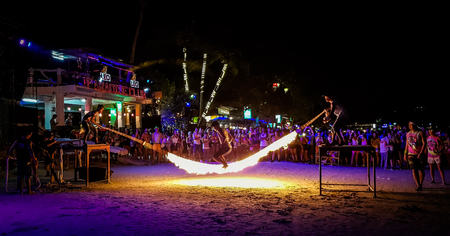 SURAT THANI,, THAILAND-NOVEMBER 22, 2018:Tourist enjoy Full moon party all night at Haad Rin beach in Phangan island,Surat Thani,Thailand.This party will happen every month in the full moon day.のeditorial素材
