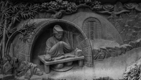 Chinese stone carving in Chinese temple.の写真素材