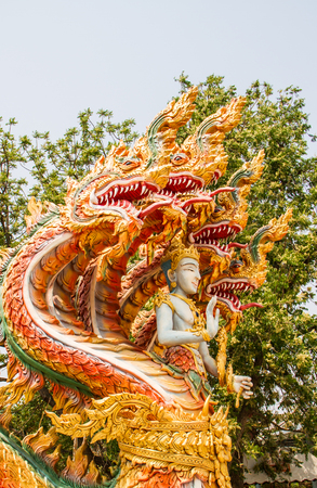 Naga heads thai art in buddhist temple.の写真素材