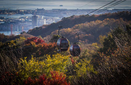 KOBE,JAPAN- NOVEMBER 30,2019:Cable car of Kobe Nunobiki herb gardens at Kobe ,Japan.Visitors can go by cable car or walk to central station and top station.のeditorial素材