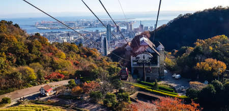 KOBE,JAPAN- NOVEMBER 30,2019:Cable car at Kobe Nunobiki herb gardens at Kobe ,Japan.Visitors can go by cable car or walk to central station and top station.のeditorial素材
