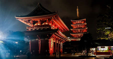 TOKYO, JAPAN - NOVEMBER 19,2019 :Asakusa shrine or Sensoji temple night view in Tokyo,Japan.This place is one of tourist destination in Tokyo .のeditorial素材