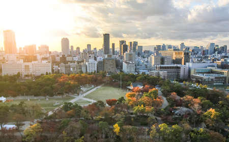 Osaka city in autumn view from Osaka castle.のeditorial素材