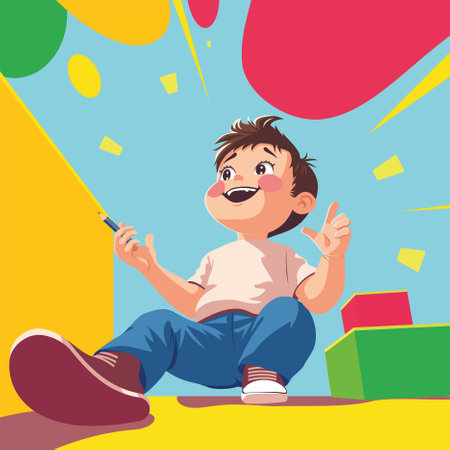 A child in a fit of creative fantasy, illustrationのイラスト素材