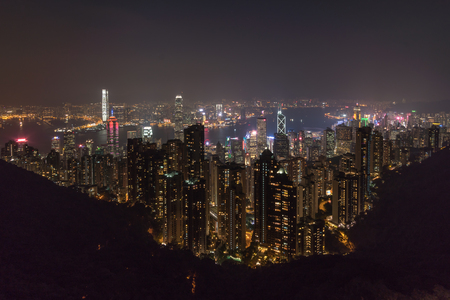 Hong Kong cityscape at nightの写真素材