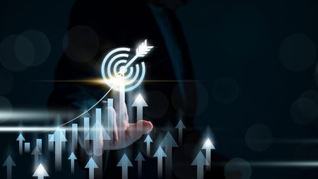 global business growth analysis and asset investment chart Business and Finance Up arrow Holographic...