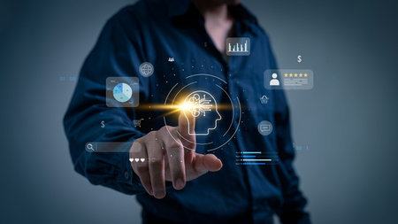 A businessman employs an internet chat bot to exchange and analyse consumer data. A customer care...