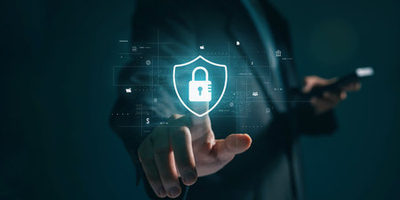 Cybersecurity and privacy concepts to protect data. Lock icon and internet network security...